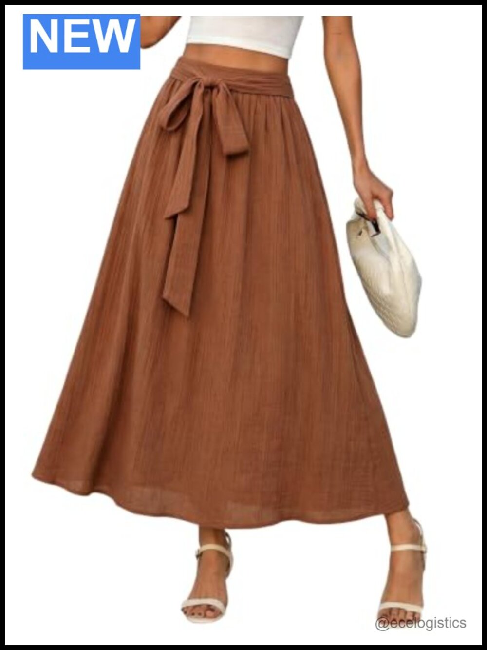 High Waisted Midi Skirt with Pockets Boho Flowy A-Line Skirt